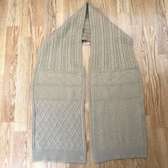 Ralph Lauren Tan Lambs Wool Rabbit Hair Cable Knit Scarf - Picture 1 of 8
